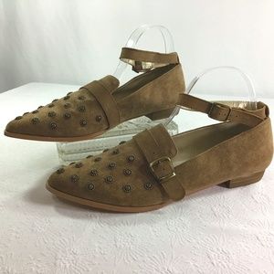Joyfolie “Harlow” Brown Suede Studded Flats